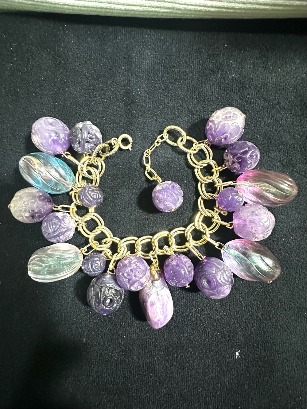 Vtg: UpCycled Lucite & Glass Cha Cha Charm Bracelet